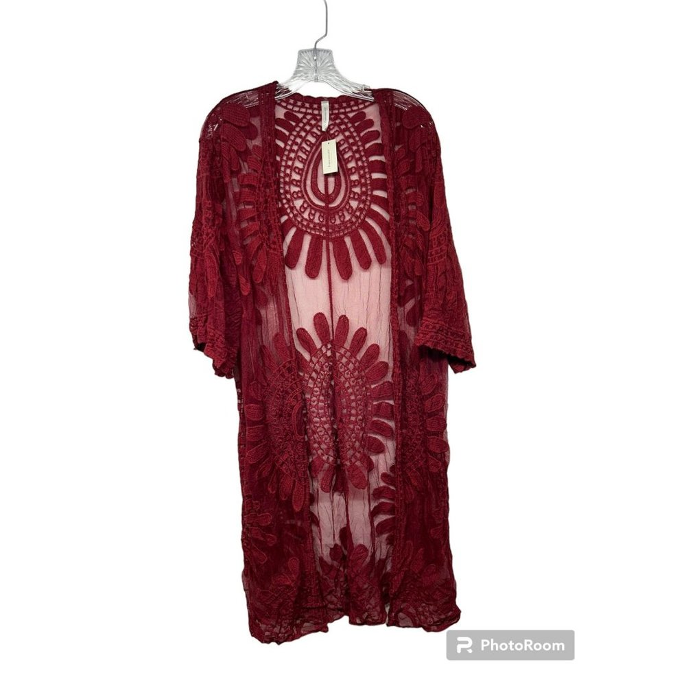 NWT Francesca's Burgundy Lace  Kimono Overlay One Size OS
